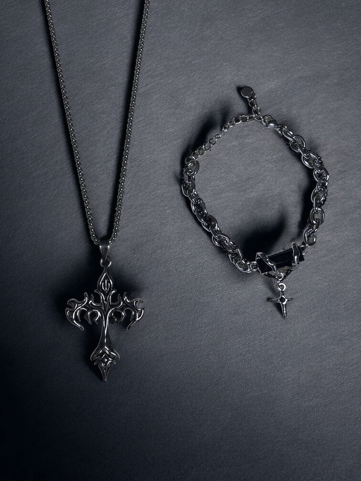 Dragon Cross Necklace + Onyx Bracelet Combo Pack