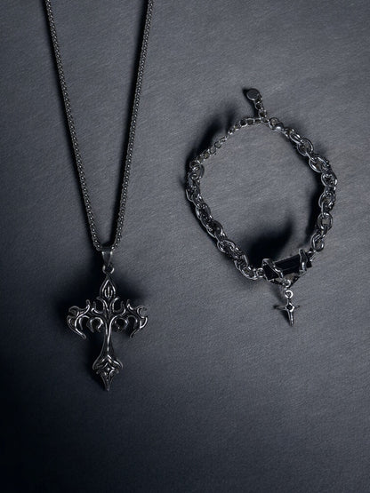 Dragon Cross Necklace + Onyx Bracelet Combo Pack