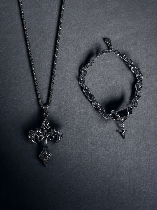 Dragon Cross Necklace + Onyx Bracelet Combo Pack